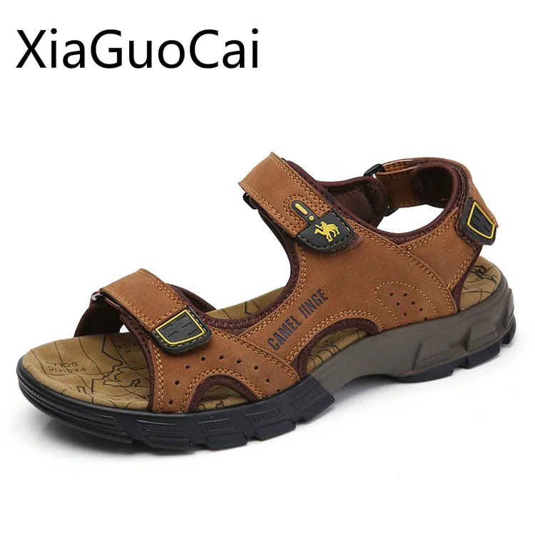 Big Size 45 Summer New Men\'s Sandals Shoes Leather Camel Soft Men\'s Sandals Waterproof Lightweight Male Flat Sandals