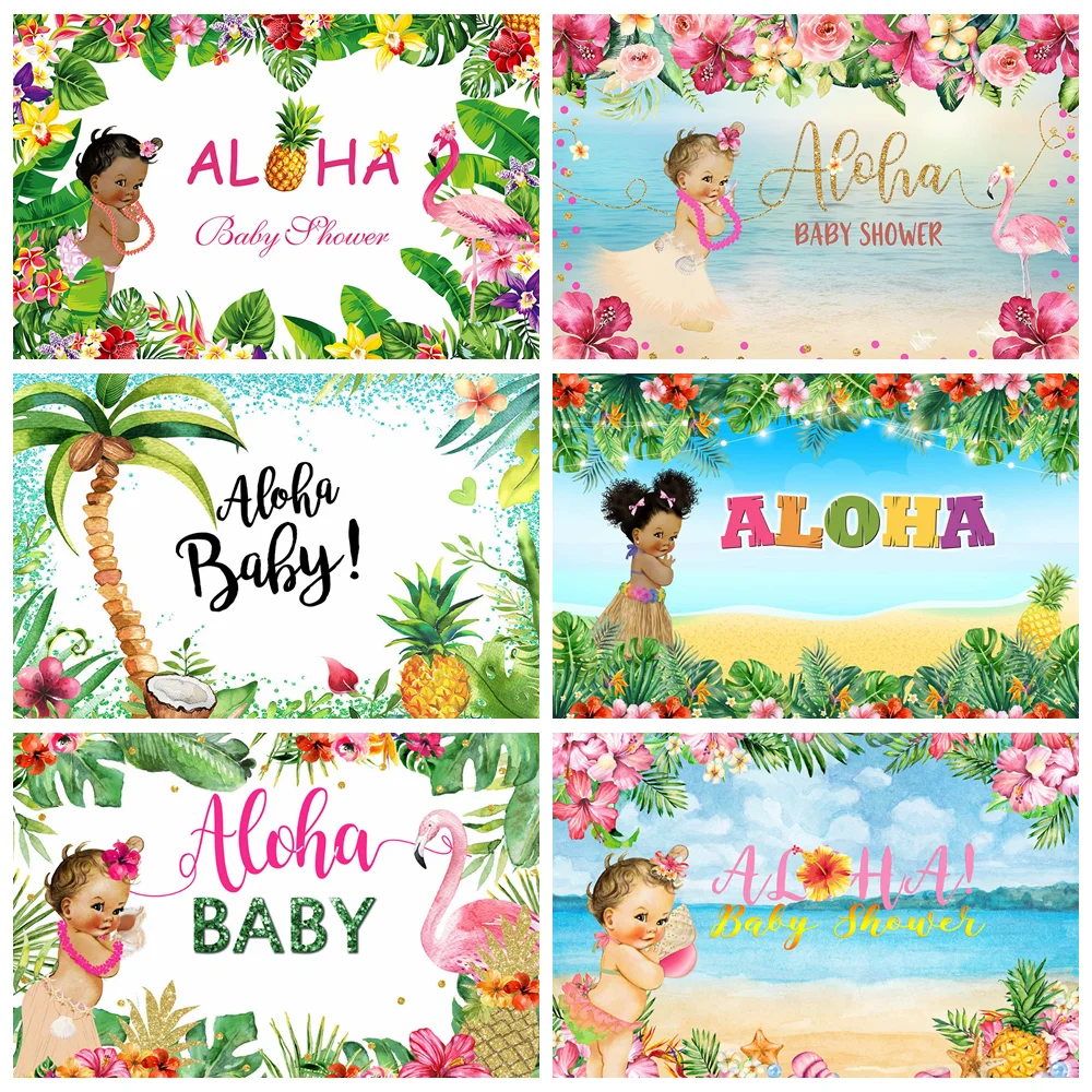 

MOCSICKA Summer Aloha Luau Baby Shower Backdrop Hawaiian Beach Flamingo Party Background Decor Tropical Birthday Party Photocall