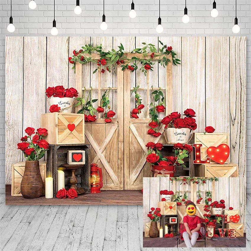 

Avezano Floral Backdrop Valentines Day Roses Love Wooden Door Baby Photography Background Photo Studio Photozone Photocall Decor