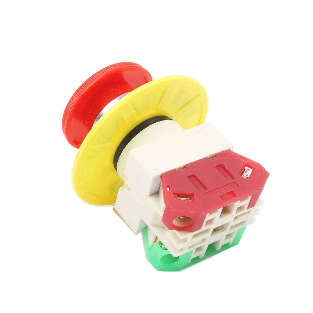 Plastic 1NO 1NC Emergency Stop Push Button Switch Latching Self Lock DPST Mushroom Cap AC 600V 10A Switch Button