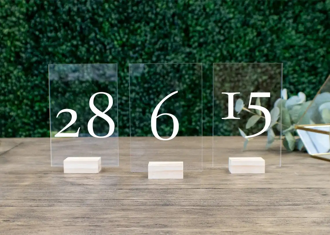 

Rustic Clear Wood Table Number Stand,Wedding Table Numbers With Holders,Clear Acrylic Calligraphy,Acrylic Number,Wedding Signage