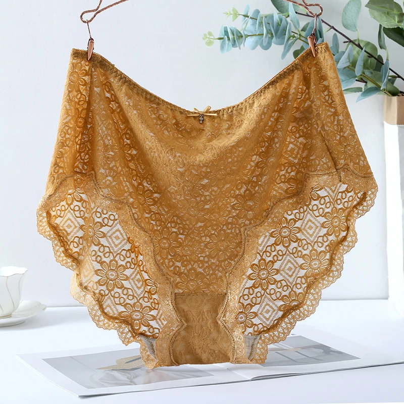 200kg Thin Mesh Large Size Women\'s High Panties See Through Sexy Lingerie Hollow Out Lace Briefs Traceless Mid Waist Underwear