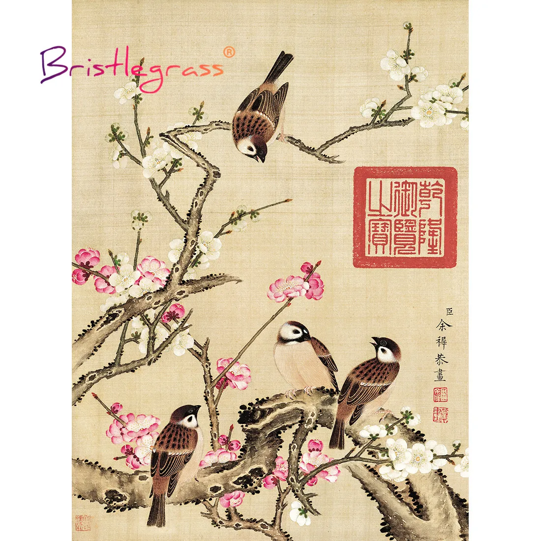 

BRISTLEGRASS Wooden Jigsaw Puzzles 500 1000 Pieces Plum Blossom Flower Sparrow Bird Yuzhi Educational Toy Chinese Painting Decor