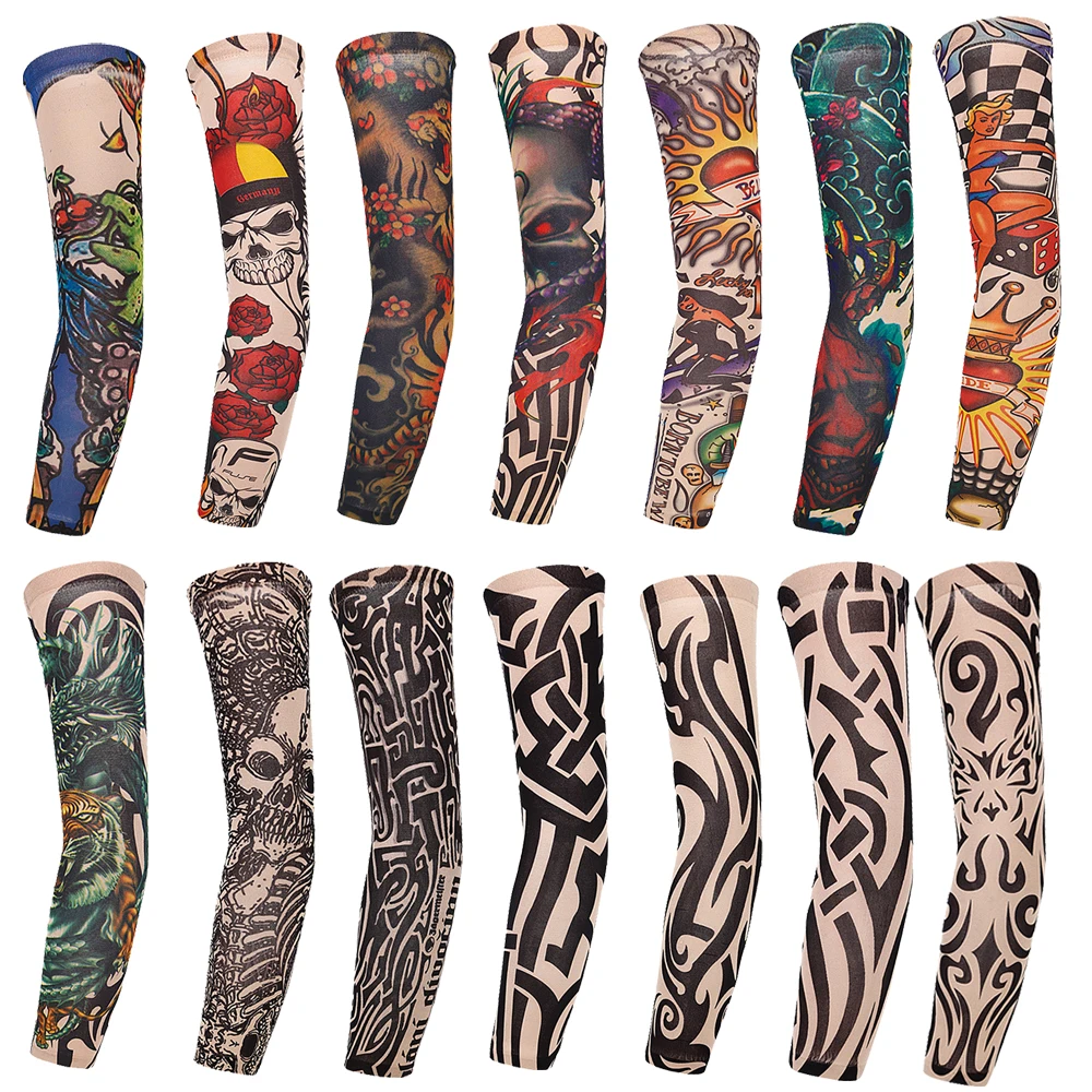 Street Tattoo Arm Sleeves Sun UV Protection Arm Cover Seamless Outdoor Basketball Riding Sunscreen Arm Sleeves Mangas Para Brazo