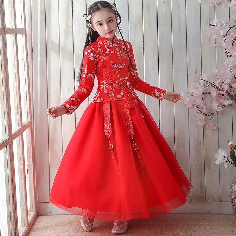 

Girls Hanfu Cheongsam Chi-Pao Perform Dress Kids Dance Dress Elegant New Year Princess Children Party Dress Wedding Gown Dress