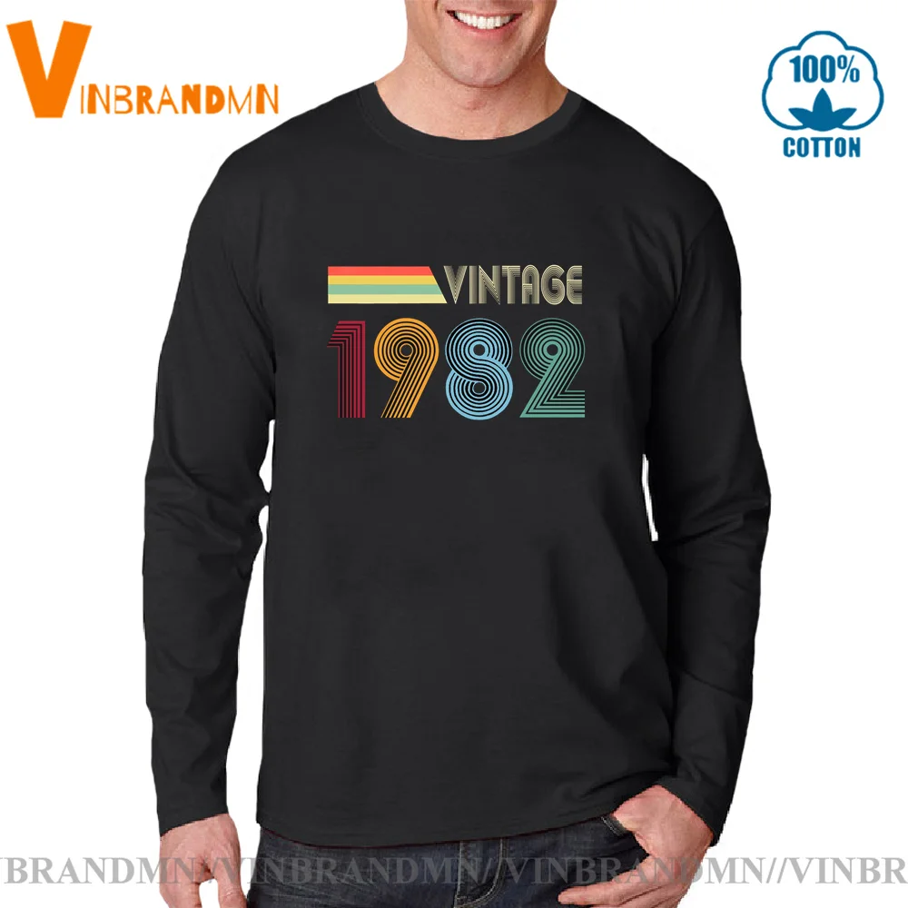 Retro Made in 1982 T shirt men 1982 Birth Years Long Sleeves Tees Brand 80s Apparel Vintage Birthday Gift Tee Tops