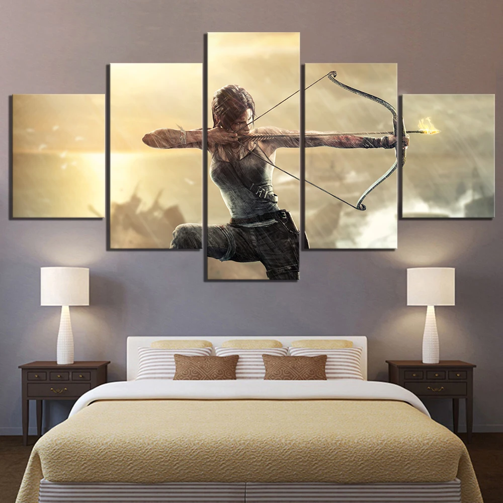 

No Framed 5 Pieces Game Tomb Raider Lara Croft Wall Art Canvas Posters Pictures Paintings Home Decor for Kids Room Decorations