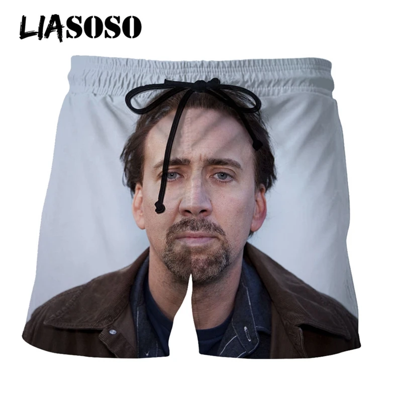 LIASOSO 3D Print Unisex Movie Star Nicolas Cage Men\'s Shorts Beach Casual Boardshorts Joggers Trousers Loose Sport Funny Pants