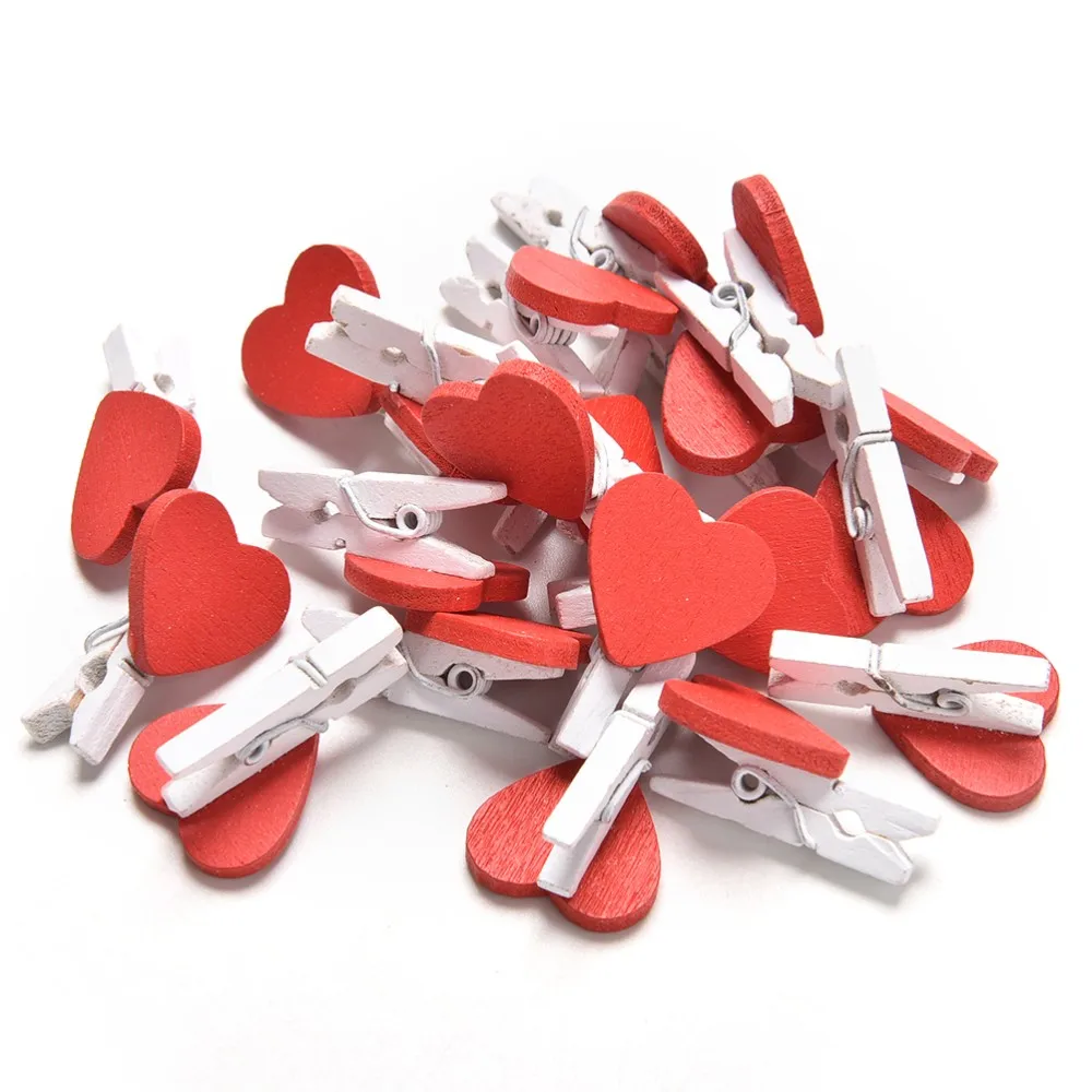 20Pcs/Pack Mini Heart Love Wooden Clothes Photo Paper Peg Pin Clothespin Craft Postcard Clips Home Wedding Decoration