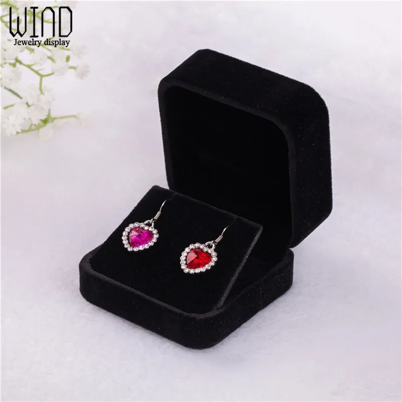 Hochwertige Flip Cover Schmuck Aufbewahrung boxen Ohrringe Anhänger Schmucks cha tulle Samt Fall Ohrringe Kunststoff Vitrine Großhandel