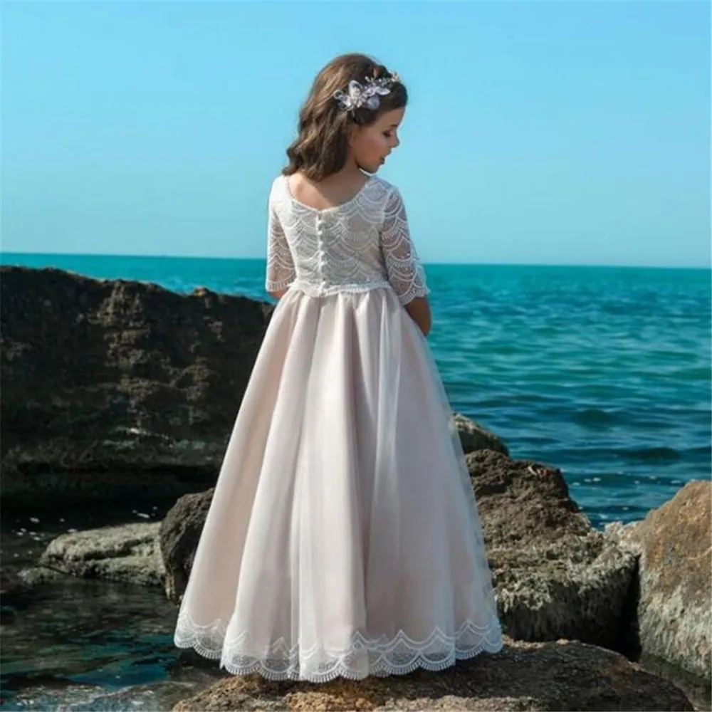 Vestidos Elegantes de satén para niña, vestidos de flores con apliques, vestidos largos de princesa para fiesta, desfile, primera comunión, gran oferta