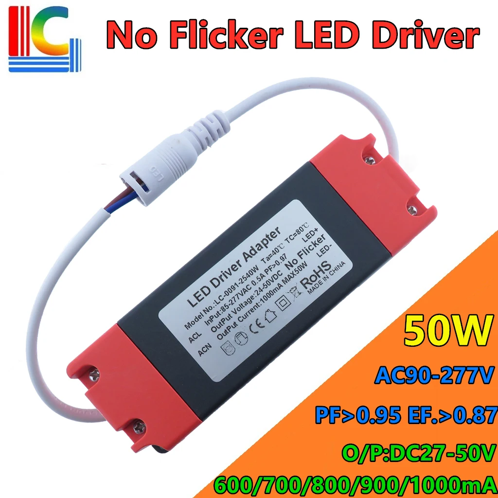 Freeshipping 25W 30W 36W 40W 50W Verlichting Transformator 24-50V Led Driver Geen flicker Voeding 600mA 700mA 800mA 900mA 1000mA