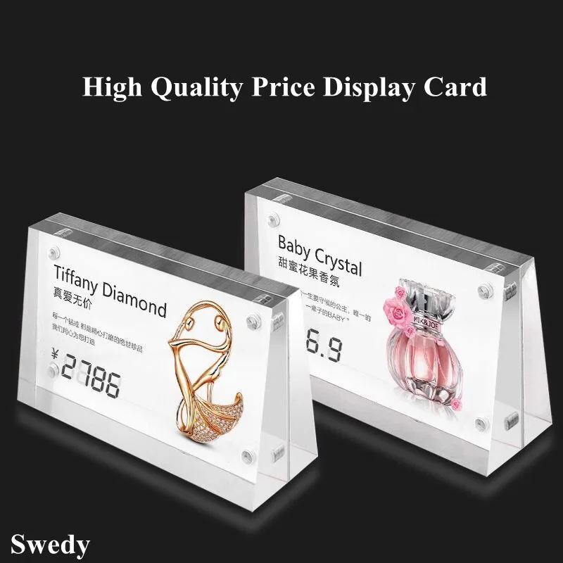 

Clear Slant Back Magnetic Acrylic Sign Holder Display Stand Table Tents Name Price Label Paper Card Holder Frame