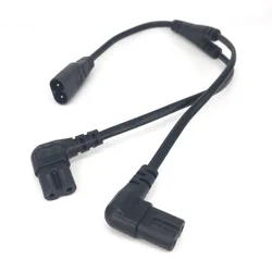 IEC 320 C8 Male to Dual C7 Right Angle Female Y Split Power Cable, IEC 2Pin Figure 8 Male to 2 Female Cord 30CM