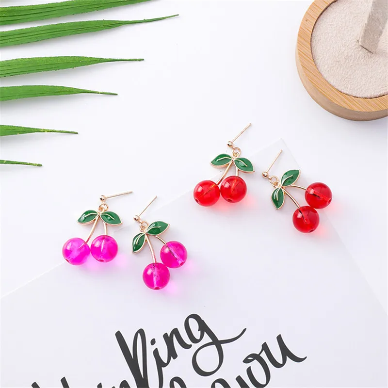 Red Cherry Drop Earrings for Women Cute Fruit Cherry Beads Pendant Earrings Sweet Gifts Girl Jewelry Bijoux