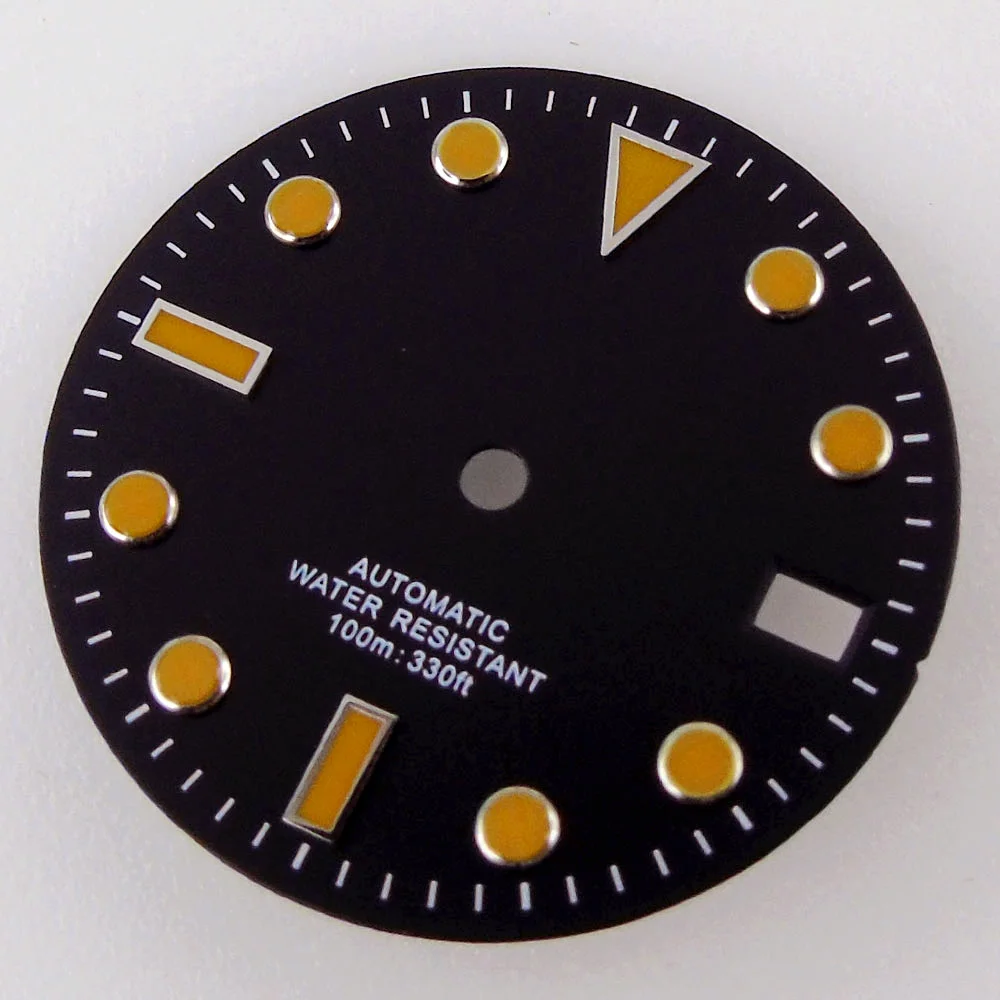 28.5mm for NH35 Miyota 8215 DG2813 ETA 2824 2836 Movement Sterile Watch Dial Date Window Black/Orange/Green Index Watch Face