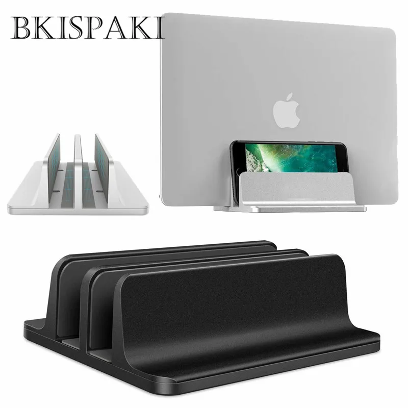 

Vertical Laptop Tablet Stand for Macbook Air Pro 13 15 Desktop Aluminum Double Desktop Stand with Adjustable Dock for Chromebook