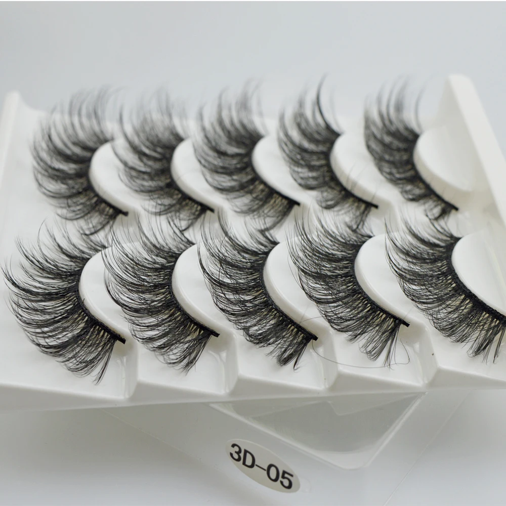 5 Pairs Natural Long False Eyelash Extension 3D Mink Eyelashes Black Thick Makeup Dramatic Volume Individual Fluffy Fake Lashes