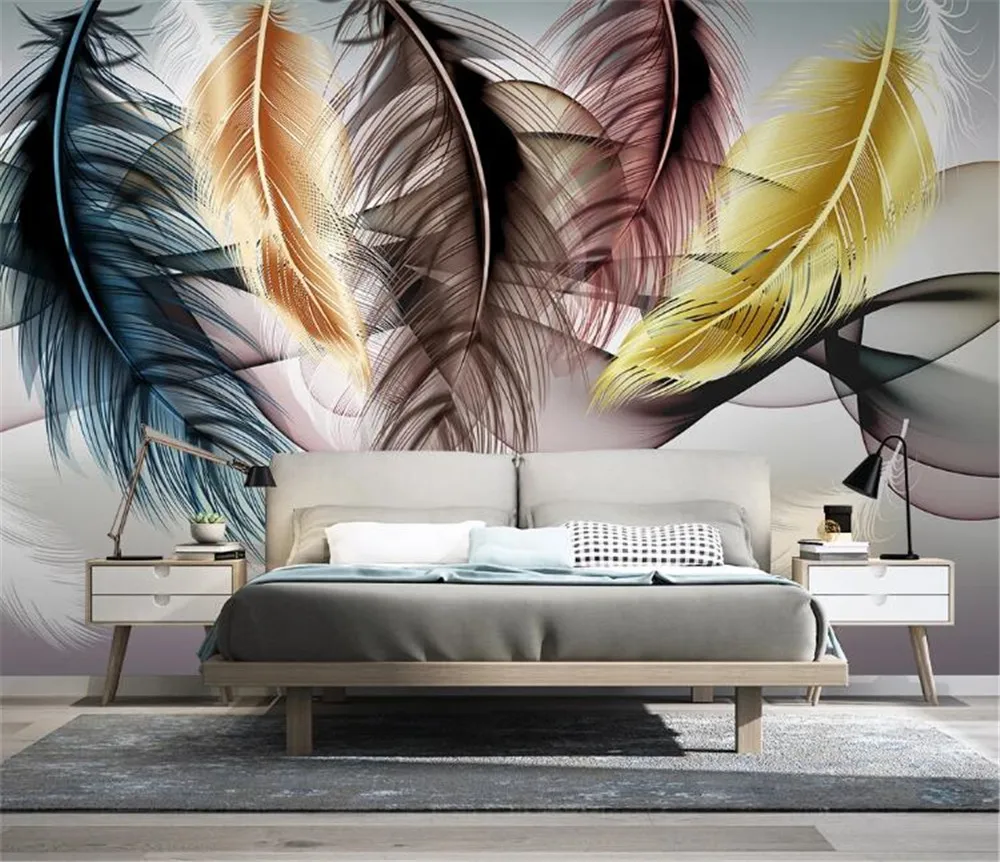 

Milofi custom 3d large mural wallpaper small fresh and light luxury hand-painted feather abstract living room bedroom sofa backg