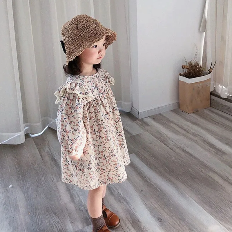 Spring Autumn Clothes Pastoral Baby Long-Sleeved Cotton And Linen Floral Doll Dress Children\'S Temperament Princess Girls\' Dress