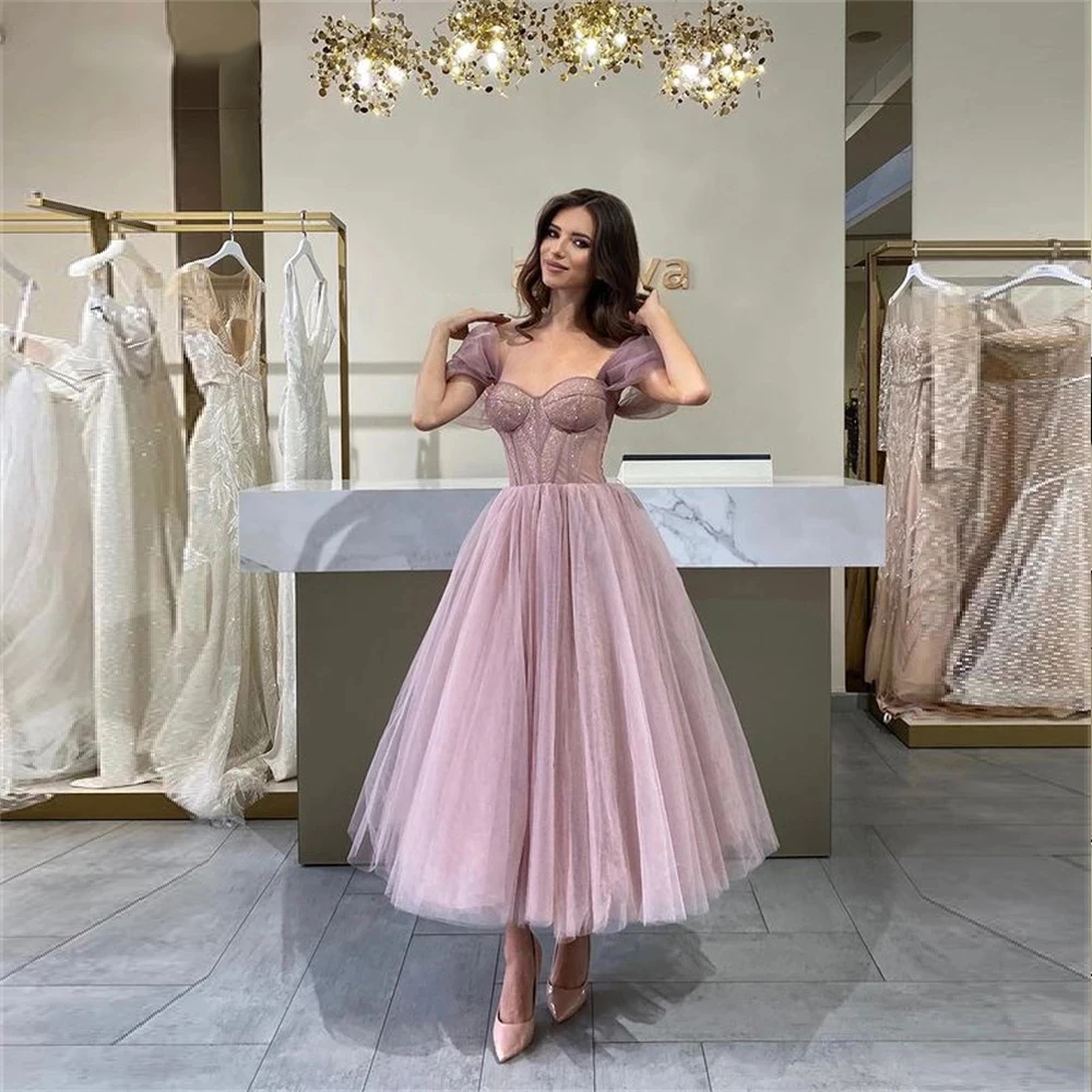 Customized Simple Tulle Short Prom Dresses Off The Shoulder Formal Party Gowns Fitted Bones Women Saudi Arabia Homecoming  Dress