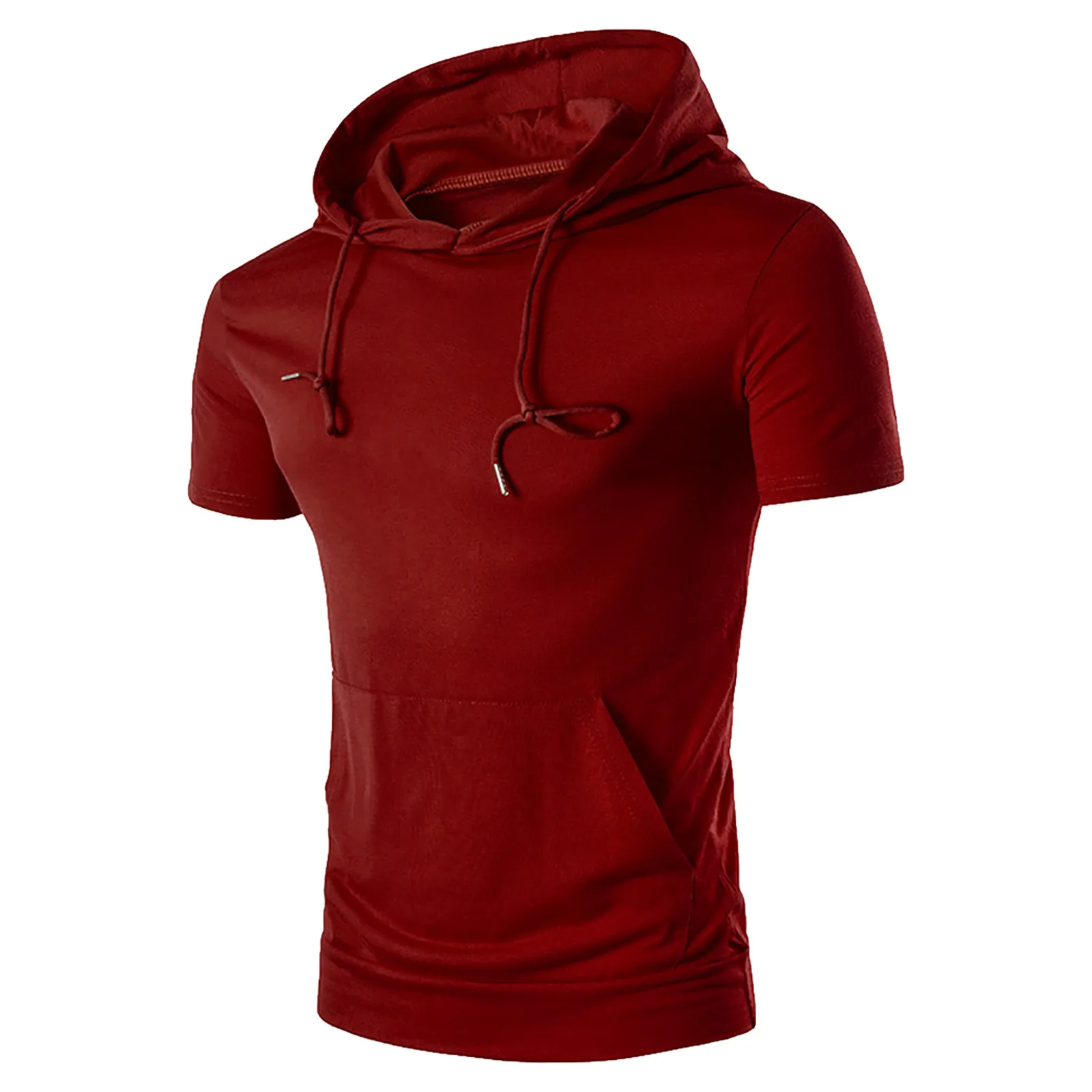 2024 Summer Sports Men Hooded T Shirt Solid Color Casual Loose o-neck T Shirt Slim Fit Tee Tops With Pocket Running Sweater Man