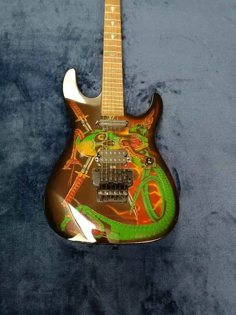 جيتار كهربائي عالي الجودة مكون من 6 أوتار، جسم من خشب الزيزفون، بنمط جمجمة، يدعم التخصيص، توصيل مجاني #2