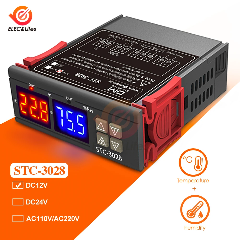 Digital Thermostat Temperature Humidity controller STC-3028 12V 24V 220V 10A Relay Home Thermoregulator Hygrometer for incubator