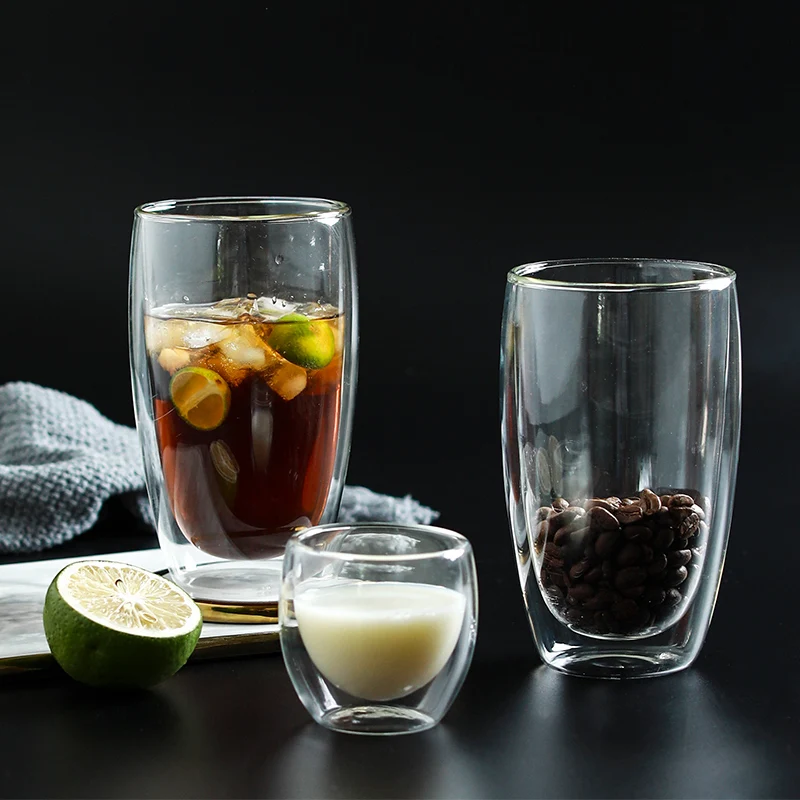 

1Pc Double Wall Glass Cup Transparent Tea Coffee Mug Ice Beer Cup Heat Resistant Insulated Glass Cup Creative Mug For Milk Juice