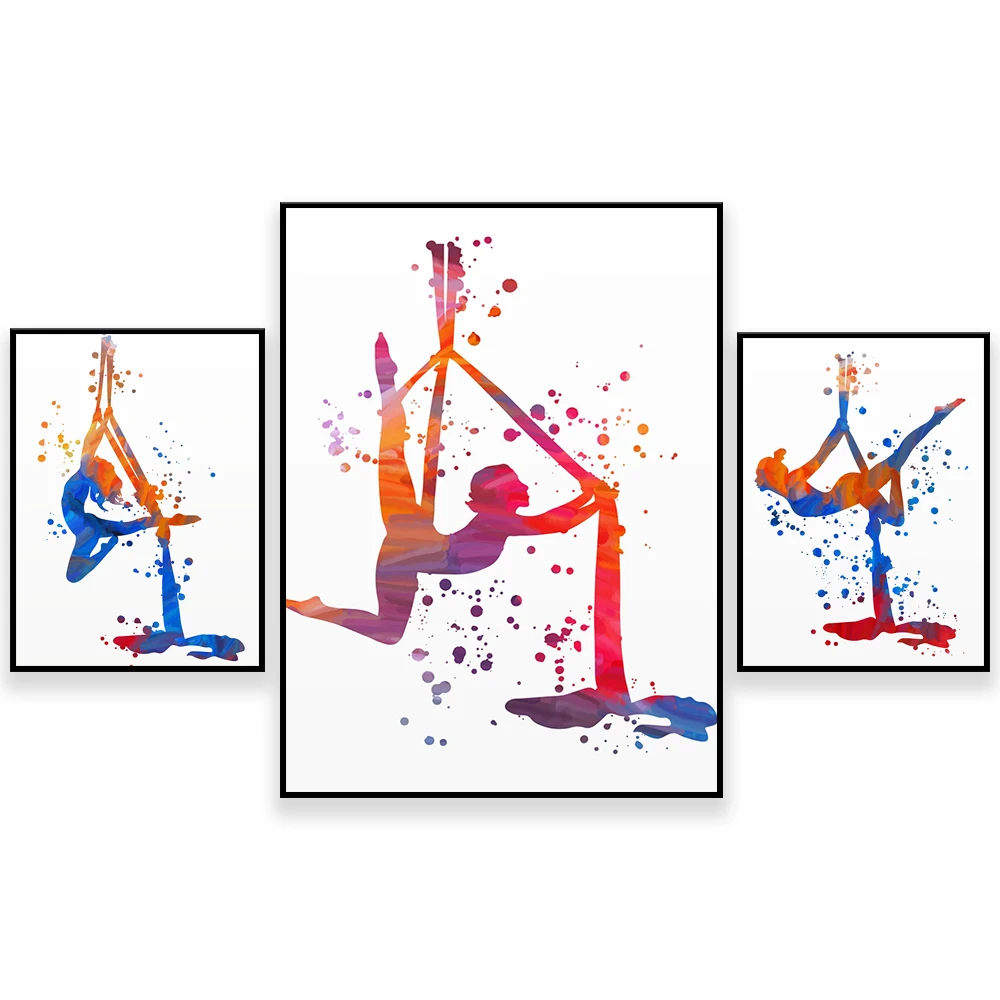 Aerial yoga girl print, yoga poster, aerial yoga gift, yoga studio decoration, aerial acrobatics yoga hammock art