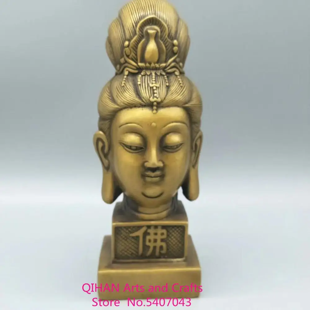 

Antique brass guanyin head seal decoration home decoration craft antique bronze ware collection