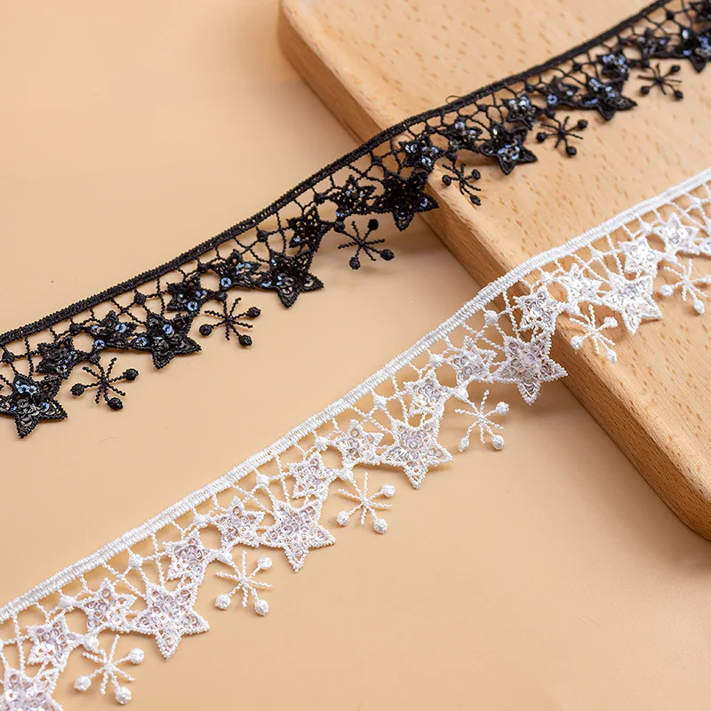 20Yards Luxury White Tassel Water Soluble Sequins Stars Lace Fabirc Embroidered Fringe Trim Skirts Cloth DIY Sewing Accessories