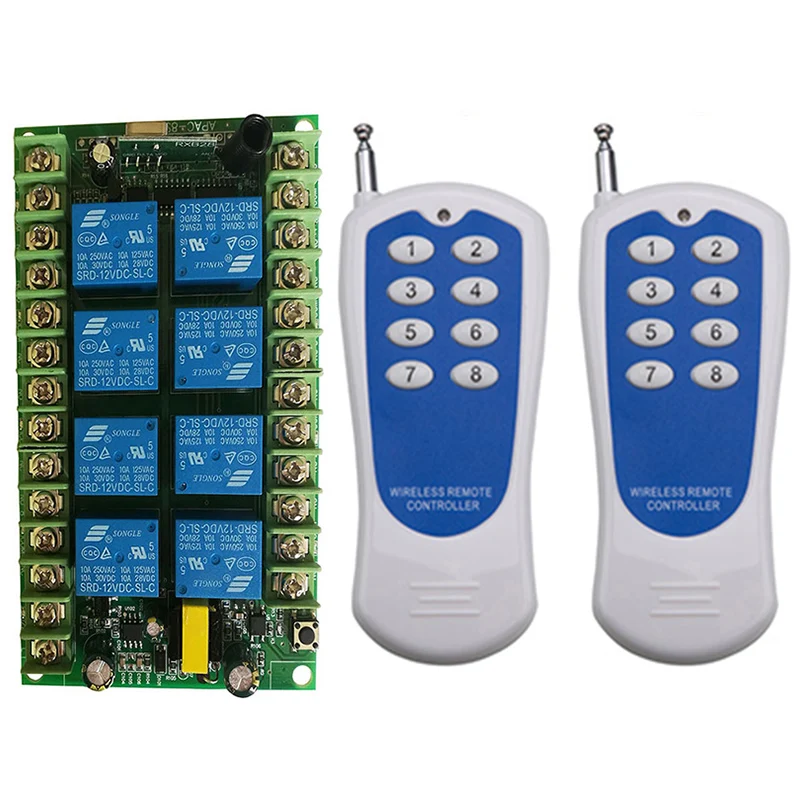 500m AC 220V 8 Channels 8CH RF Wireless Remote Control Switch Remote Control System receiver transmitter 8CH Relay 315/433 MHz