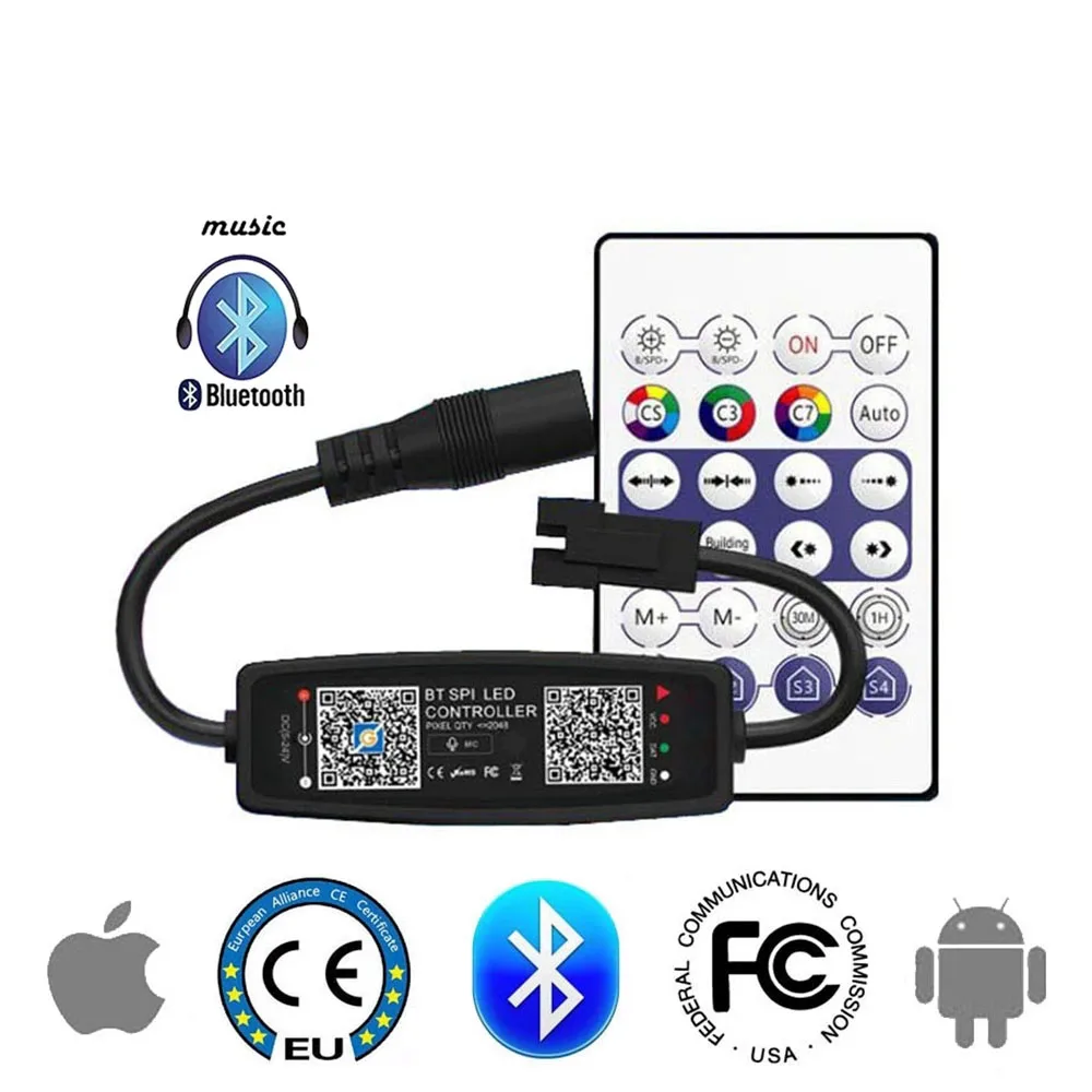 Imagem -02 - Led Controlador Bluetooth Música para Sk6812 Ws2811 Ws2812 Apa102 Pixel Led Tira Luz App 24 28 Teclas Remoto Dc524v Ws2812b