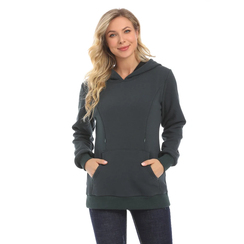 Sweat à capuche chaud pour femme enceinte, vêtements d'allaitement, sourire, fermeture éclair, ouverture d'alimentation, grande taille S à XXXL, nouveau, hiver