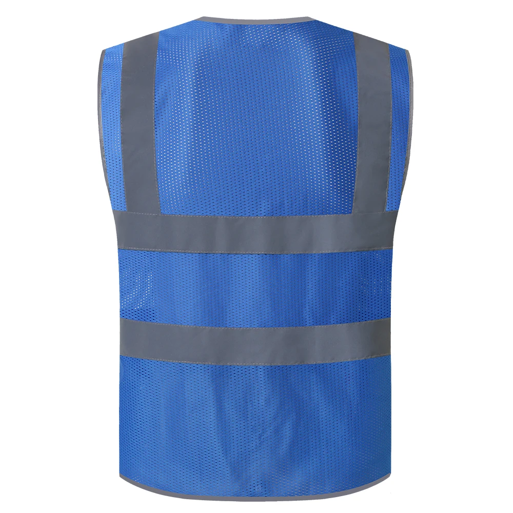 Blue Safety Security Vests Reflective Hi Vis Workwear Safety waistcoats with Reflector Stripes