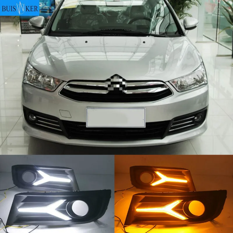 

LED DRL daytime running light+Front fog light For Citroen C-Quatre 2012-2018 with Dynamic moving yellow turn signal