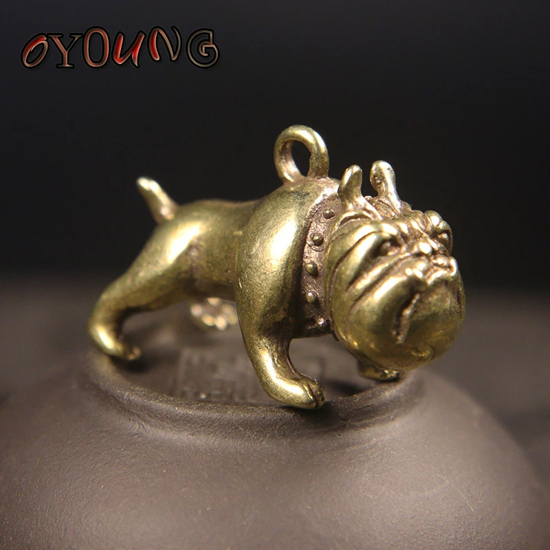 Handmade Solid Brass Pug Dog Keychain Pendnats Vintage Copper French Bulldog Key Chain Ring Hanging Jewelry Friends Keyring Gift