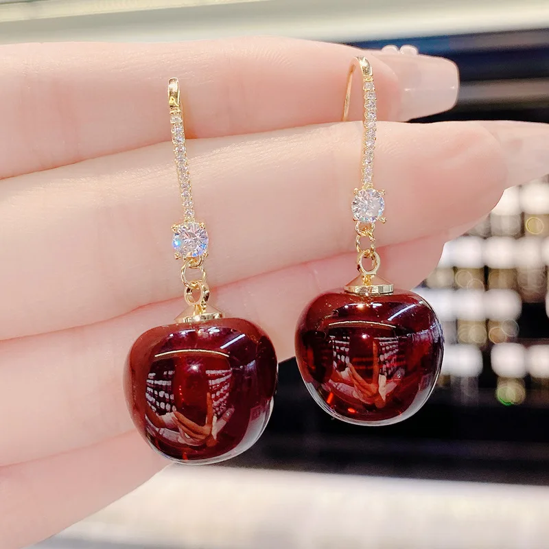 The 2022 New Red Cherry Cherry Earrings are Stylish and  Earrings For Women Korean Fashion Jewelry Design Personalized Earrings