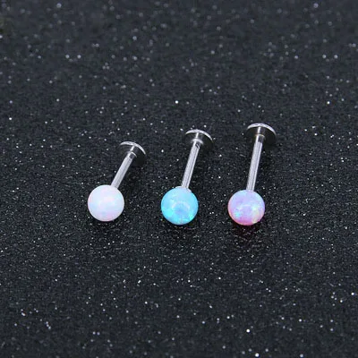 Opal Lip Stud Labret Ring Nails Small Earrings Titanium Steel Threaded Opal Earrings Lip Rings Human Body Puncture