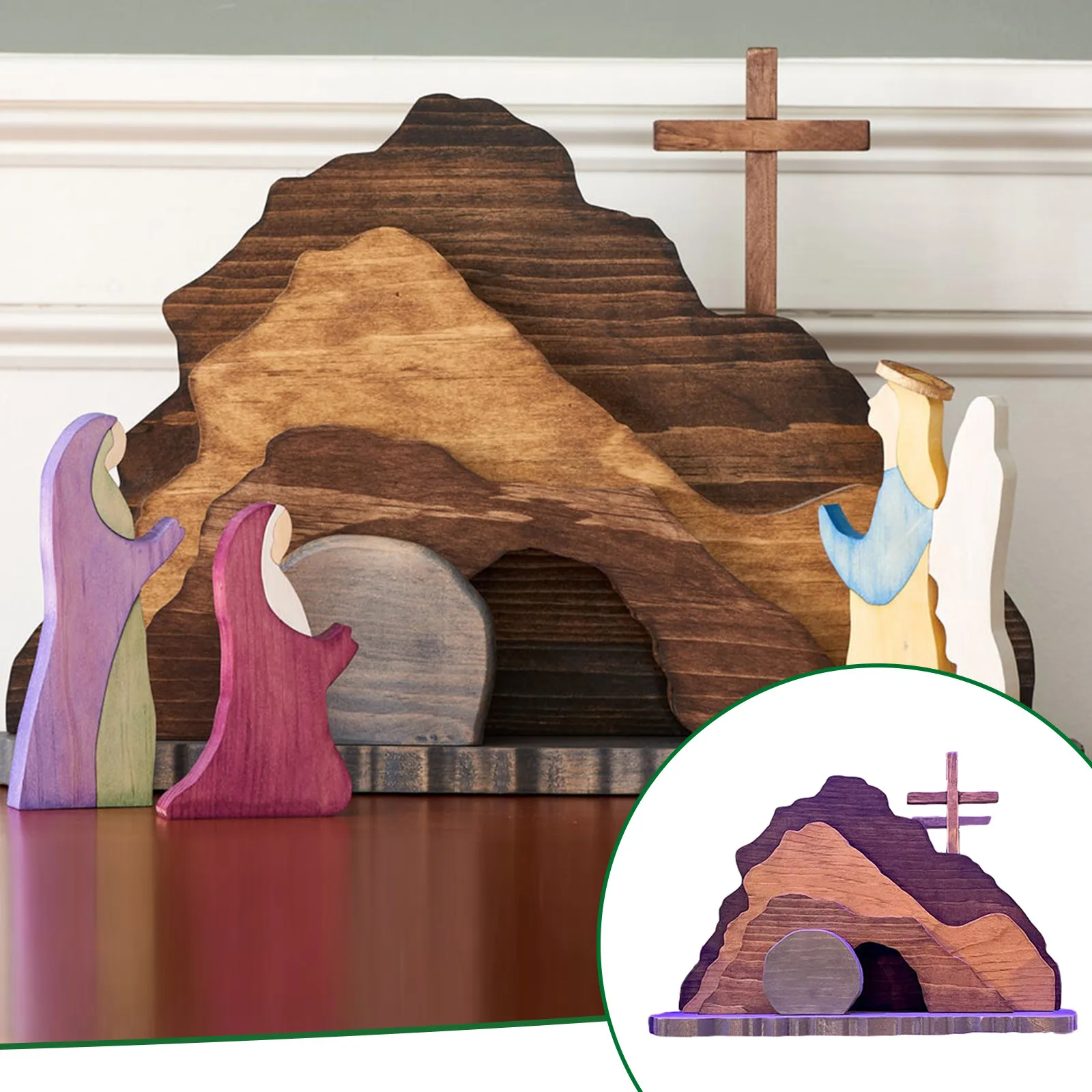 Easter Resurrection Scene Wooden Decoration Easter Decor Wooden Cross Resurrection Scene Decor Wooden Nativity Set Home Decor