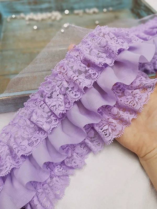 12CM Wide Three Layers 3D Pleated Chiffon Lace Ruffle Trim Embroidery Ribbon DIY Curtains Garment Sewing Patchwork Decor 8colors