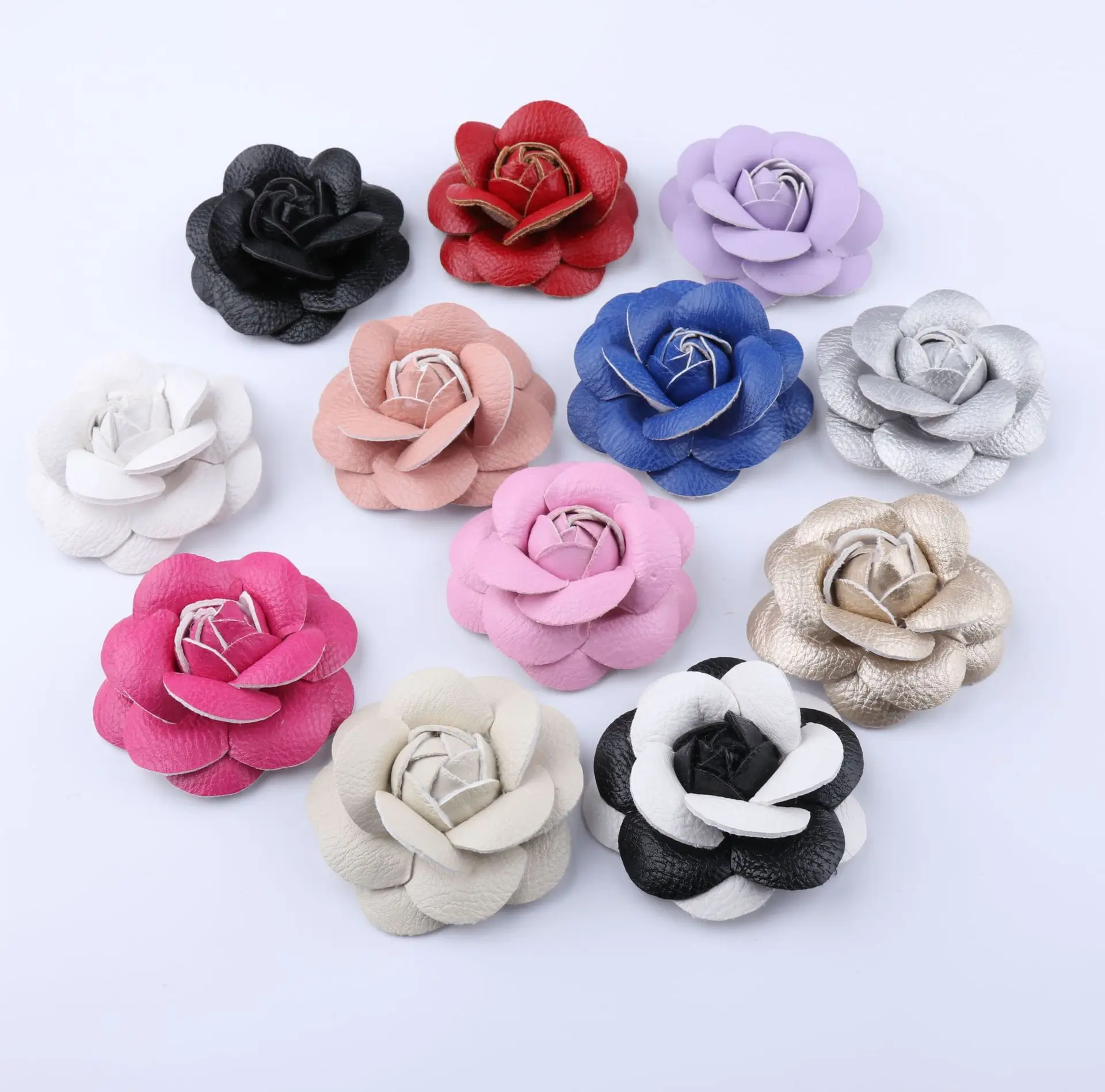 5pcs/6cm Artificial Leather Flower Head DIY Wedding Shoes Headdress Crafts Handmade Accessories