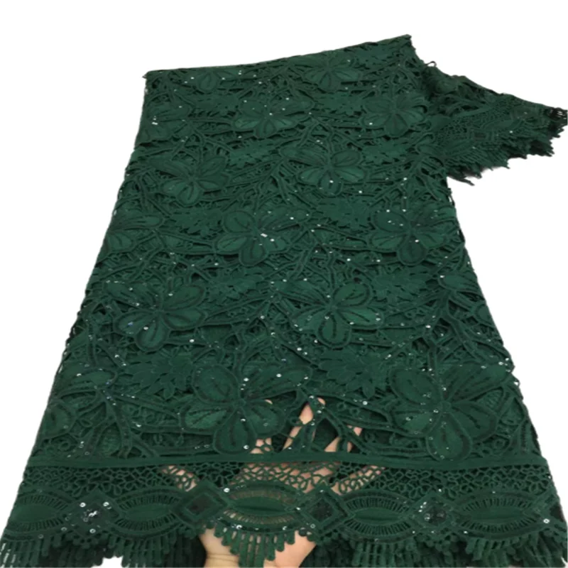 

Green African Cord Lace Fabric High Quality Embroidery Elegant Nigerian Guipure Lace Fabric With Stones French Net Lace Material