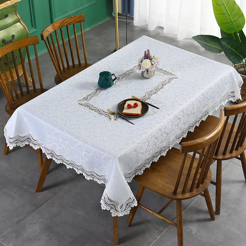 

Fashion Design Nordic Luxury Lace Table Cloth Dining Table Decor Cover White Lace Embroidery Satin Table Cloth