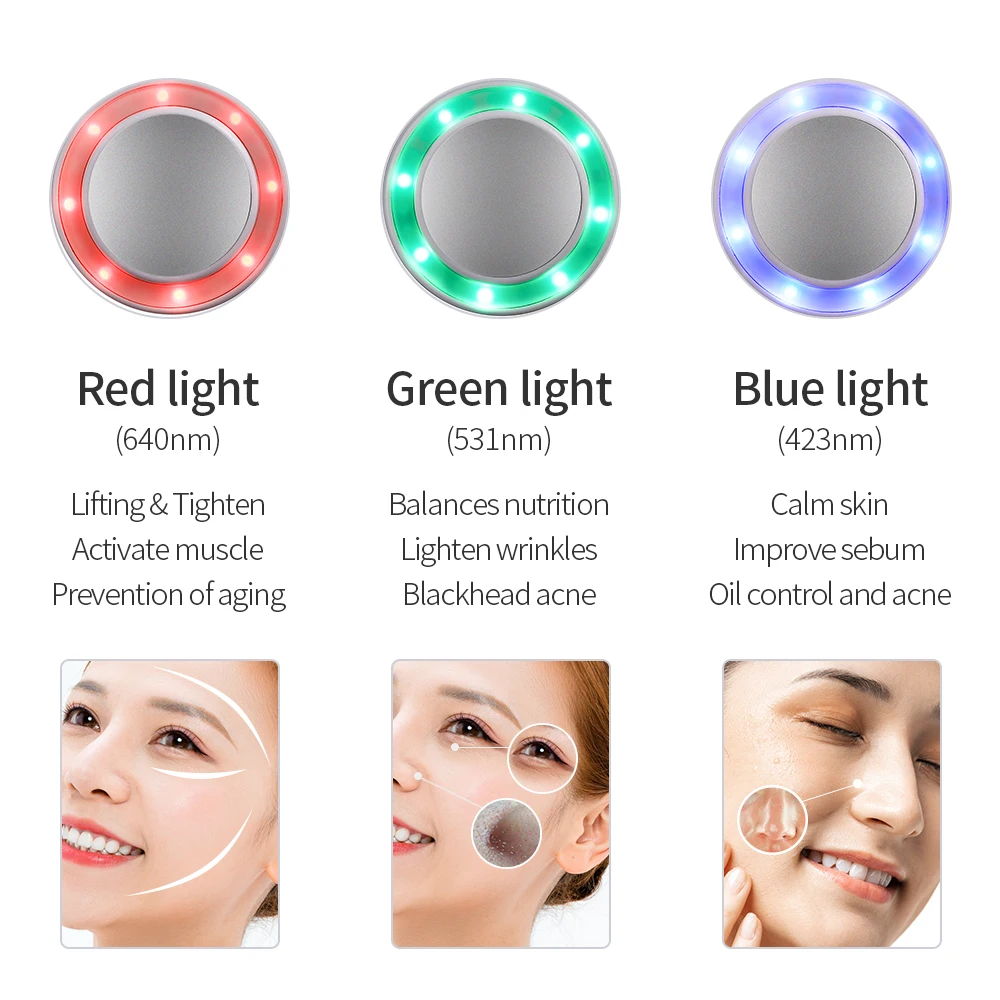 3 Colors Photon Face Treatment For Wrinkles Skin Tightening Shrink Pores Anti Aging Cold Hammer Cryotherapy Skin Care Tools