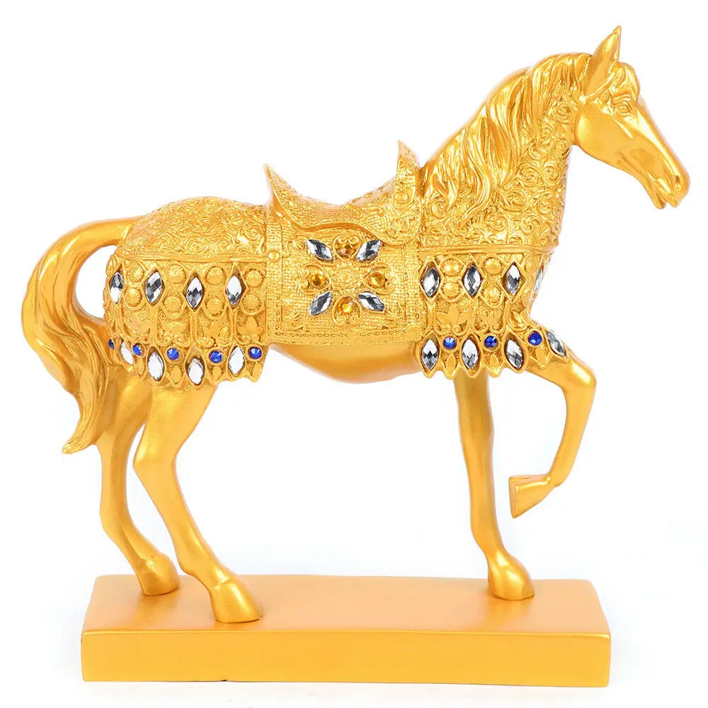 Resin Animal Sculpture Golden Horse Statue Home Living Room Office Decoration Gift Crafts