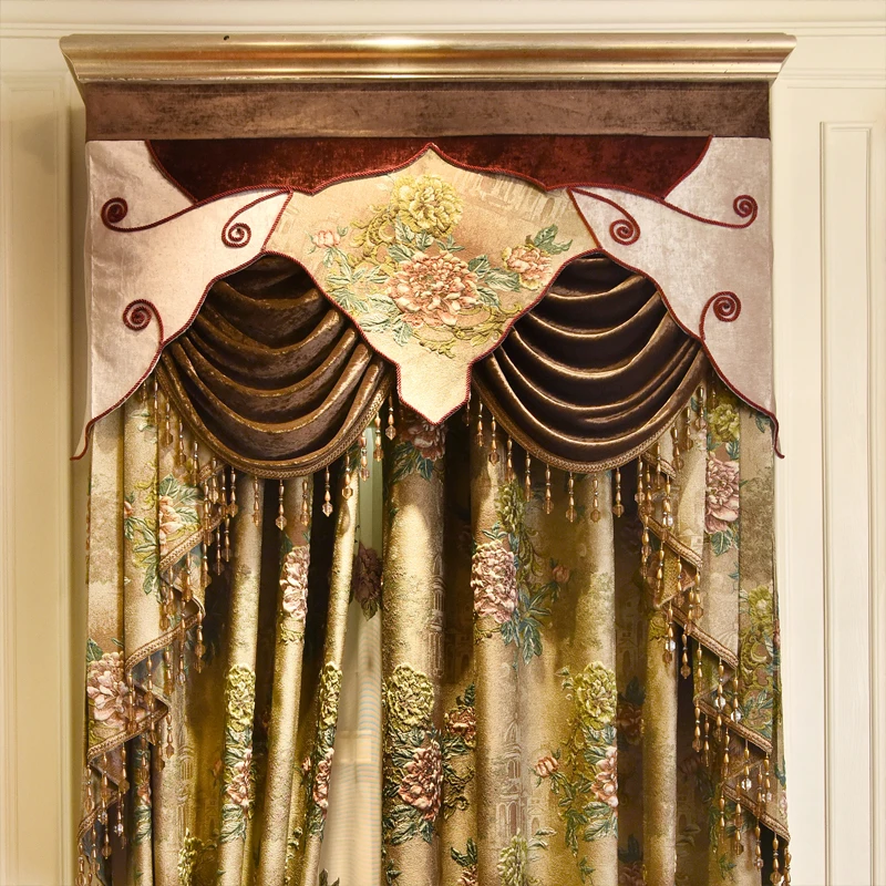 European top luxury 3D embossed jacquard full blackout elegant living room curtains classic brown thick curtains for the bedroom