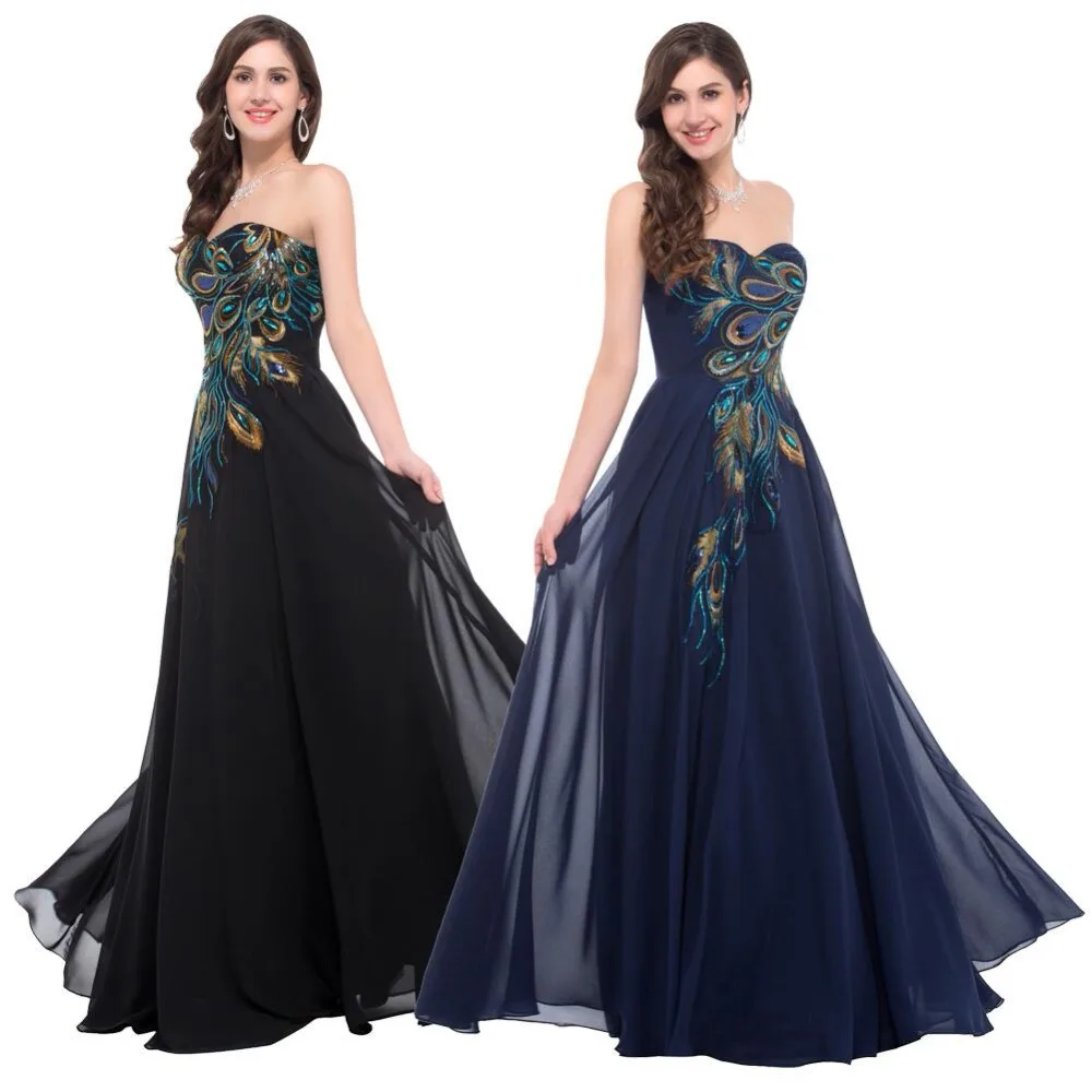 

Fashion Peacock Appliques Chiffon Evening Dress Vestido Longo Sweetheart Off-Shoulder Lace-up Celebrity Formal Party Gown Hot