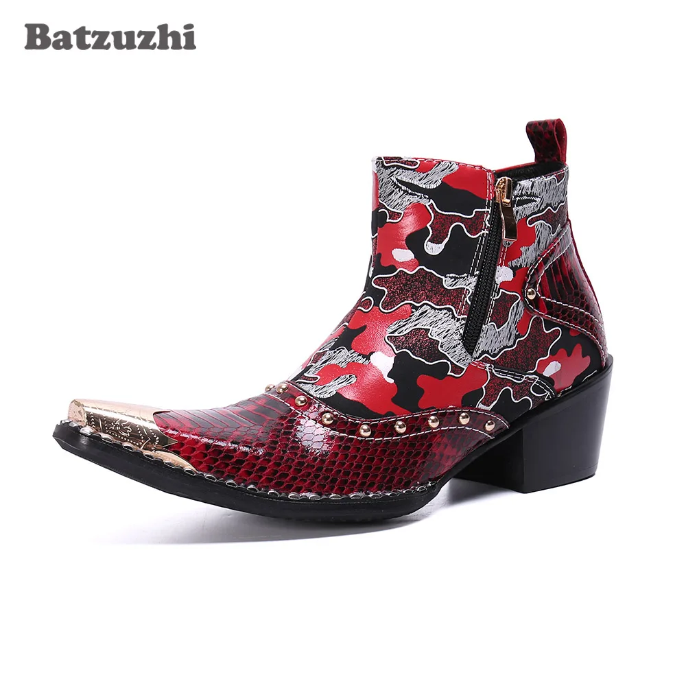 Batzuzhi 6.5cm Heels botas hombre Fashion Men Boots Pointed Iron Toe Punk Color Leather Boots Men Party and Wedding Footwear, 46 image 6